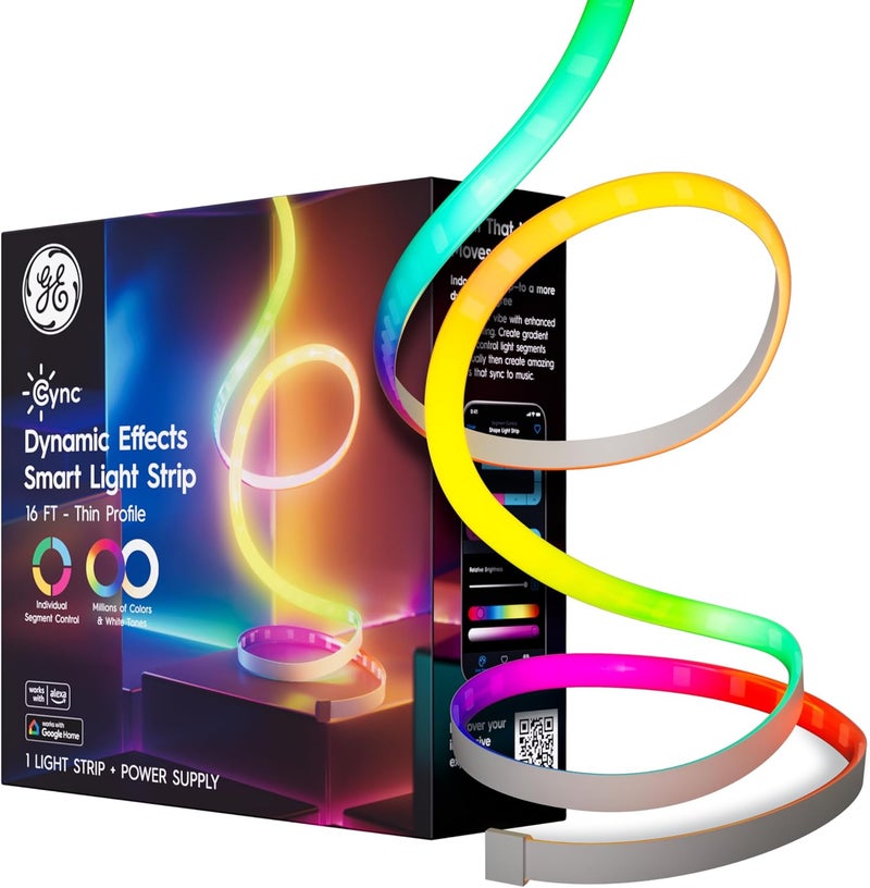 Cync GE Dynamic Effects Smart LED Light Strip with Music Sync, Color Changing WiFi Lights, Indoor Light Strip, Compatible with Alexa and Google Home, 16ft and Power Supply - Image 1